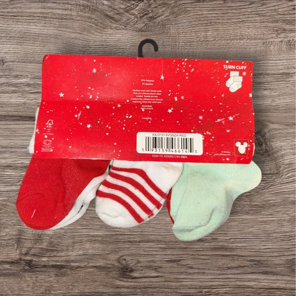 Disney‎ Stitch Baby Socks 6 Pair Holiday Christmas Crew Socks Red Green New